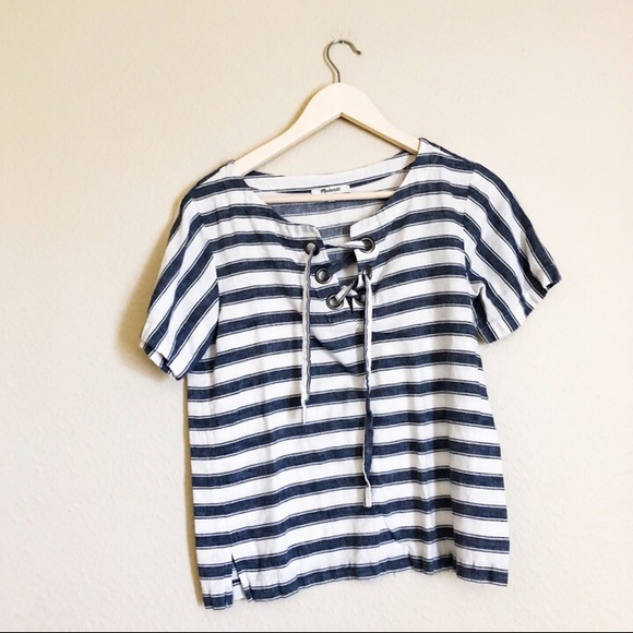 Madewell Linen Striped Lace-up Top - Picture 3 of 3